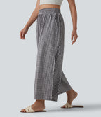 High Waisted Baggy Plaid Casual Trousers with Pockets — Black White Bubble Grid — view 3