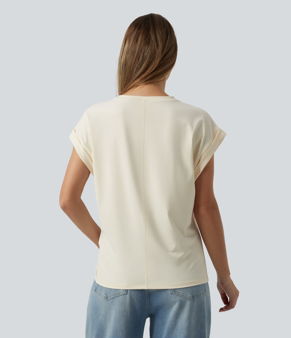 Round Neck Short Sleeve Casual T-Shirt — Pillowtalk - Light Beige — view 2