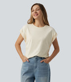 Round Neck Short Sleeve Casual T-Shirt — Pillowtalk - Light Beige — view 3