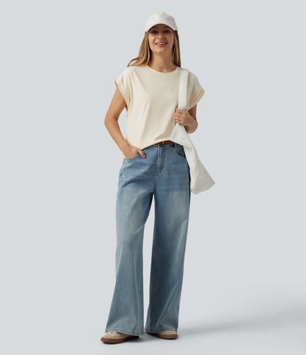 Round Neck Short Sleeve Casual T-Shirt — Pillowtalk - Light Beige — view 6