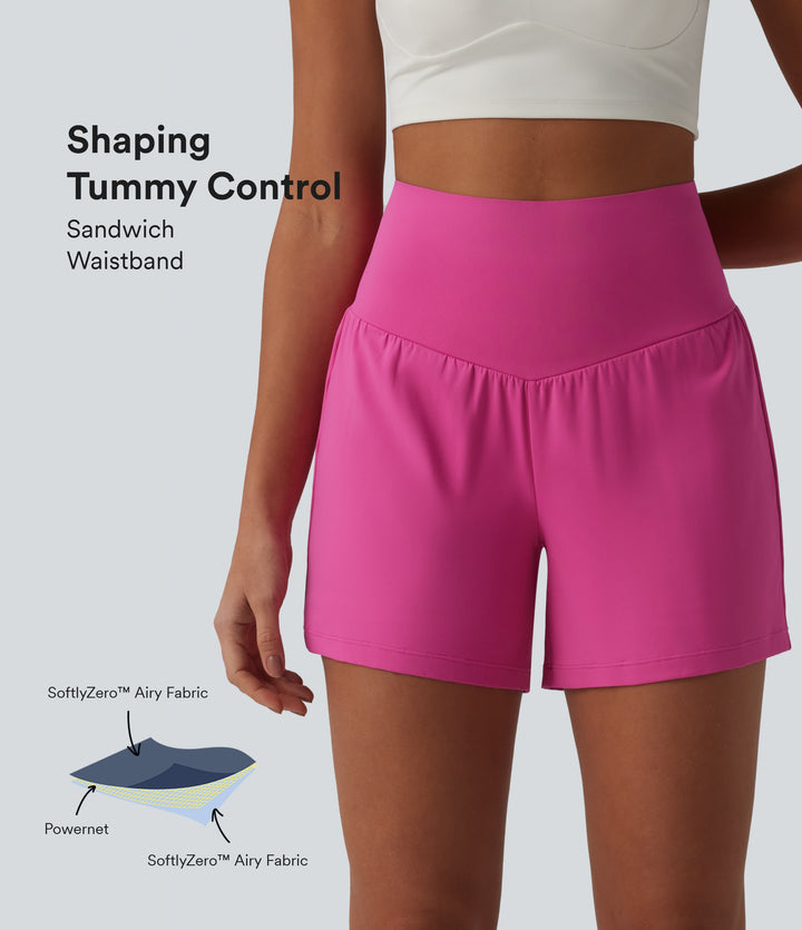 Airy Super High Waisted Tummy Control 2-in-1 InstantCool Yoga Shorts 5'' with Pockets — Fuchsia Fedora — view 1