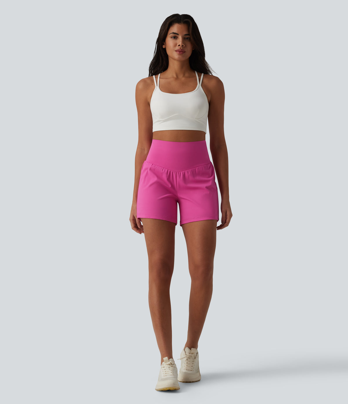 Airy Super High Waisted Tummy Control 2-in-1 InstantCool Yoga Shorts 5'' with Pockets — Fuchsia Fedora — view 7