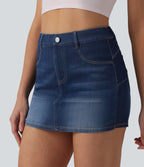 High Waisted Bodycon Micro Mini Denim Casual Skort with Pockets — Pageant Blue Denim — view 6