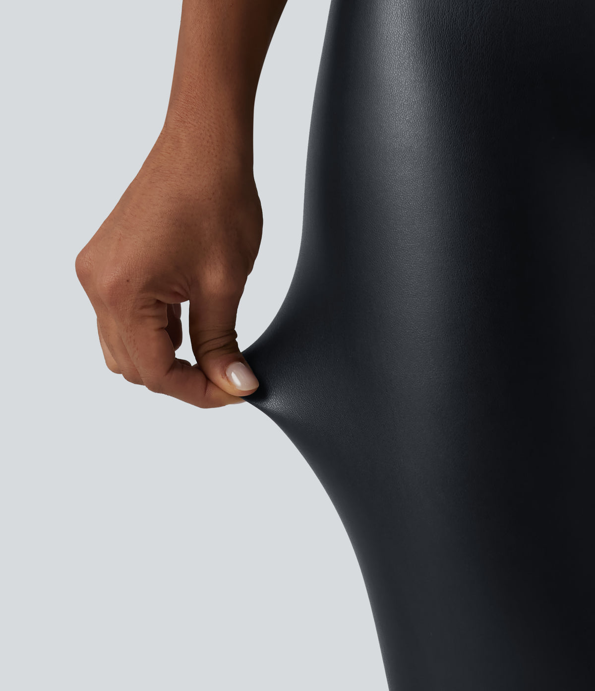 High Waisted Tummy Control Stretchy PU Casual Capri Leggings with Pockets — Ink Night Blue — view 7