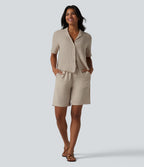 Notched Short Sleeve Relaxed Lyocell Linen-Blend Casual Shirt — Island Fossil — view 5