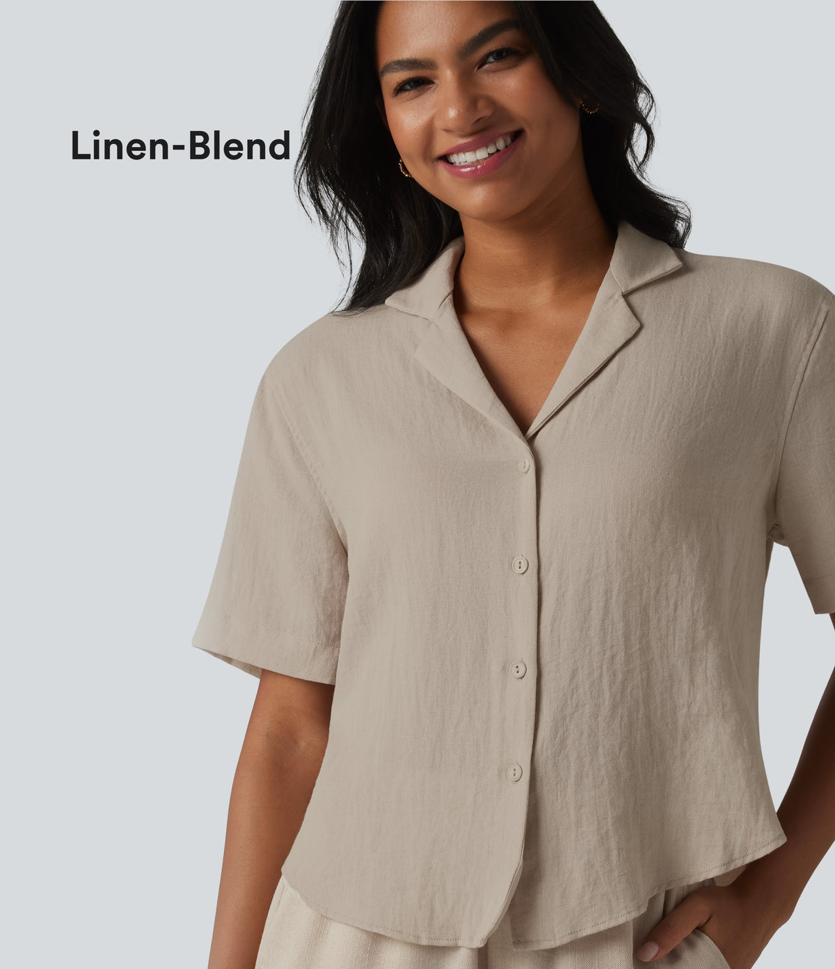 Notched Short Sleeve Relaxed Lyocell Linen-Blend Casual Shirt — Island Fossil — view 1