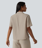 Notched Short Sleeve Relaxed Lyocell Linen-Blend Casual Shirt — Island Fossil — view 2