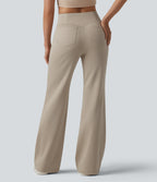 SpacerTek Crossover High Waisted Casual Flare Trousers with Pockets — Feather Gray — view 2