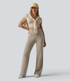 SpacerTek Crossover High Waisted Casual Flare Trousers with Pockets — Feather Gray — view 7
