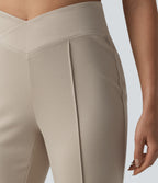 SpacerTek Crossover High Waisted Casual Flare Trousers with Pockets — Feather Gray — view 4