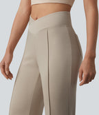SpacerTek Crossover High Waisted Casual Flare Trousers with Pockets — Feather Gray — view 5