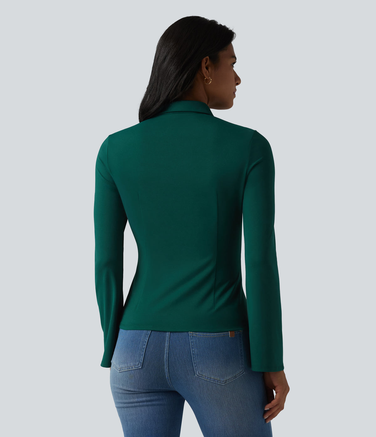 Flounce Long Sleeve Work Shirt — Rain Forest — view 2
