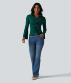 Flounce Long Sleeve Work Shirt — Rain Forest — view 6