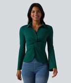 Flounce Long Sleeve Work Shirt — Rain Forest — view 3