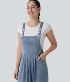 Adjustable Straps Draped Lyocell Casual Baggy Dungarees with Pockets — Malibu Blue Denim — view 4