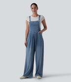 Adjustable Straps Draped Lyocell Casual Baggy Dungarees with Pockets — Blue Jasper Denim — view 8