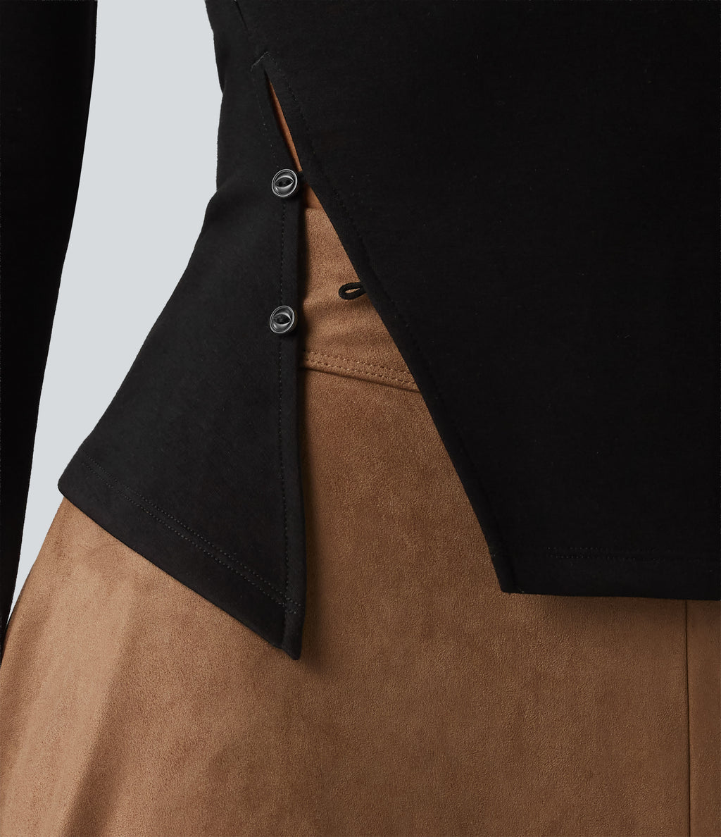 Boat Neck Long Sleeve Work Top — Black — view 5