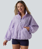 Durable Water Repellent Stand Collar Long Sleeve Zipper Workout Jacket with Pockets — Pastel Lilac — view 7