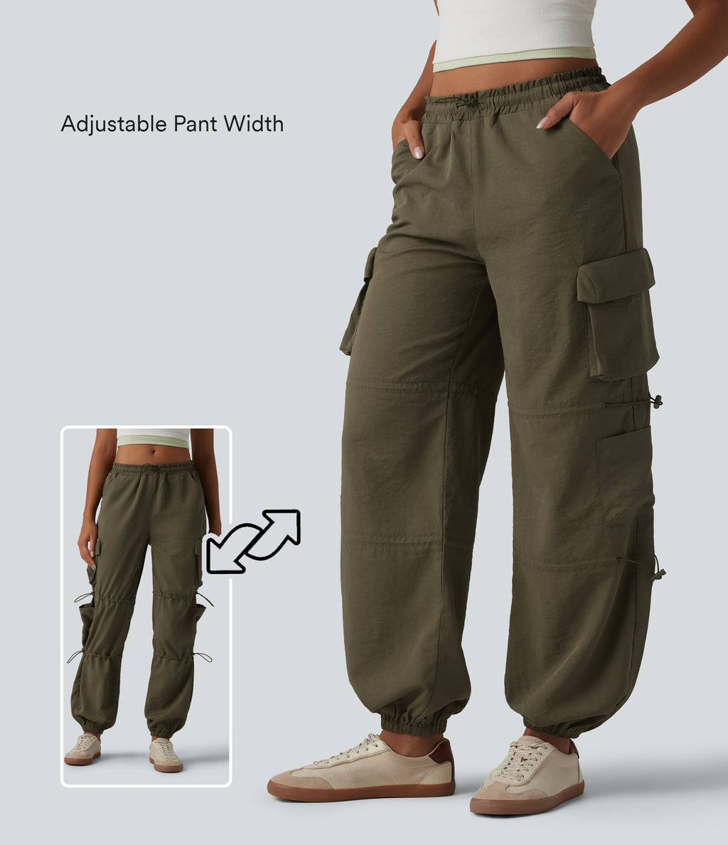 Mid Rise Adjustable Drawcord Casual Cargo Joggers with Pockets — Ivy Green — view 1