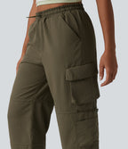 Mid Rise Adjustable Drawcord Casual Cargo Joggers with Pockets — Ivy Green — view 7