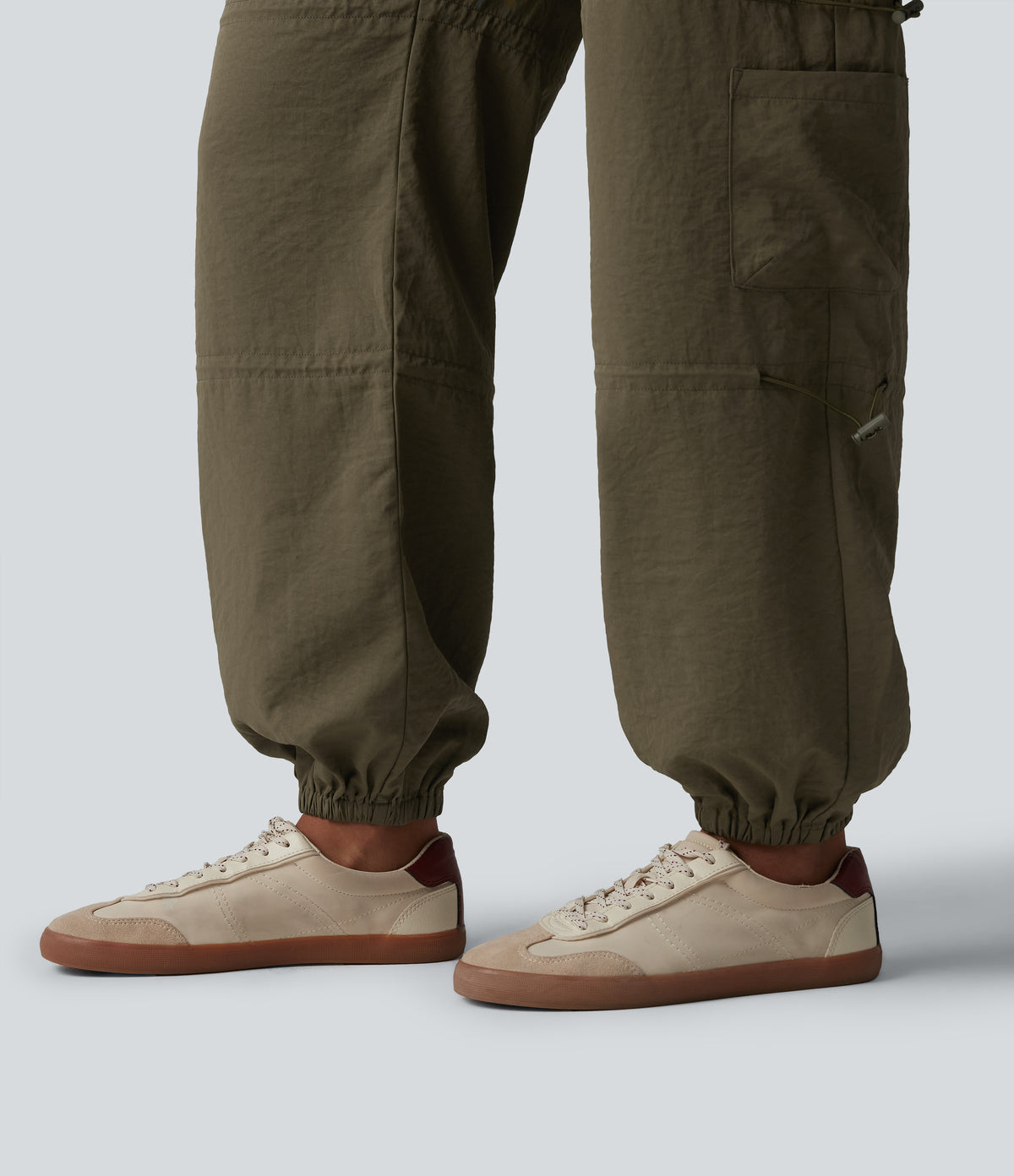 Mid Rise Adjustable Drawcord Casual Cargo Joggers with Pockets — Ivy Green — view 8