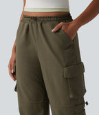 Mid Rise Adjustable Drawcord Casual Cargo Joggers with Pockets — Ivy Green — view 6
