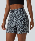High Waisted Leopard Waffle Casual Baggy Shorts 5'' with Pockets — Frosted Panther — view 1