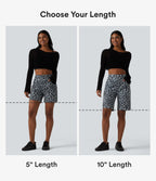 High Waisted Leopard Waffle Casual Baggy Shorts 5'' with Pockets — Frosted Panther — view 2