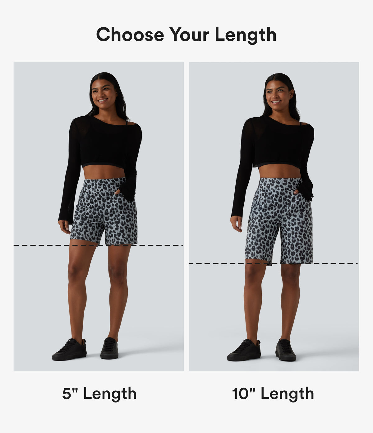 High Waisted Leopard Waffle Casual Baggy Shorts 5'' with Pockets — Frosted Panther — view 2