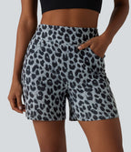 High Waisted Leopard Waffle Casual Baggy Shorts 5'' with Pockets — Frosted Panther — view 5
