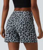 High Waisted Leopard Waffle Casual Baggy Shorts 5'' with Pockets — Frosted Panther — view 4