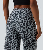 High Waisted Leopard Waffle Casual Baggy Shorts 10'' with Pockets — Frosted Panther — view 6