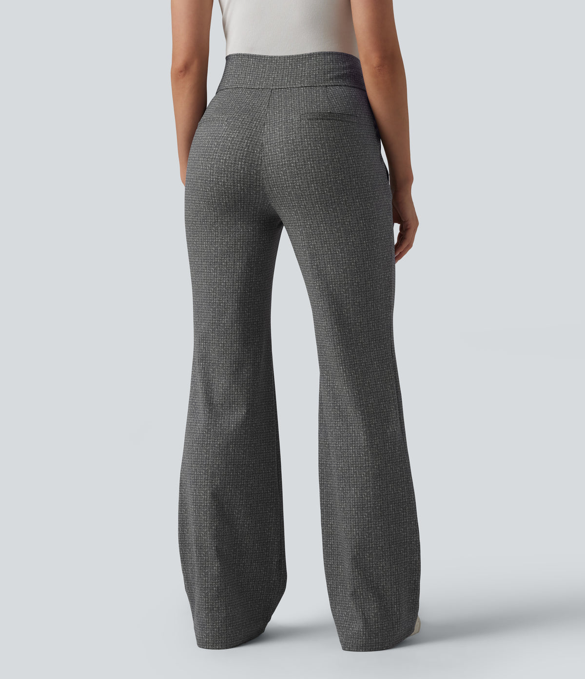 Mid Rise Plaid Flare Work Trousers with Pockets — Ashen Sky Mist — view 2