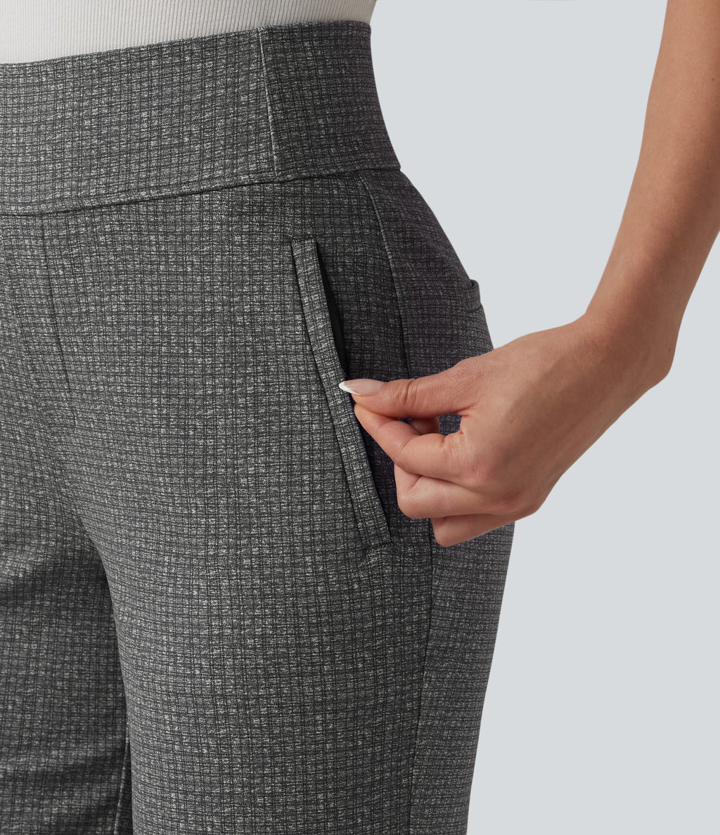 Mid Rise Plaid Flare Work Trousers with Pockets — Ashen Sky Mist — view 4