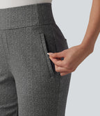 Mid Rise Plaid Flare Work Trousers with Pockets — Ashen Sky Mist — view 4