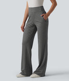 Mid Rise Plaid Flare Work Trousers with Pockets — Ashen Sky Mist — view 1
