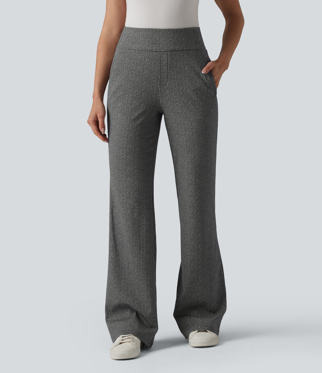 Mid Rise Plaid Flare Work Trousers with Pockets — Ashen Sky Mist — view 3