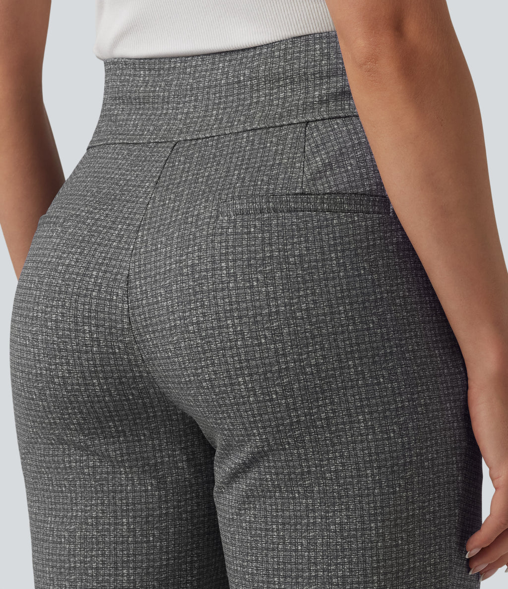 Mid Rise Plaid Flare Work Trousers with Pockets — Ashen Sky Mist — view 5