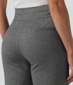 Mid Rise Plaid Flare Work Trousers with Pockets — Ashen Sky Mist — view 5