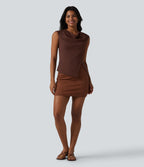 Cowl Neck Cap Sleeve Casual T-Shirt — Chocolate Fondant — view 6