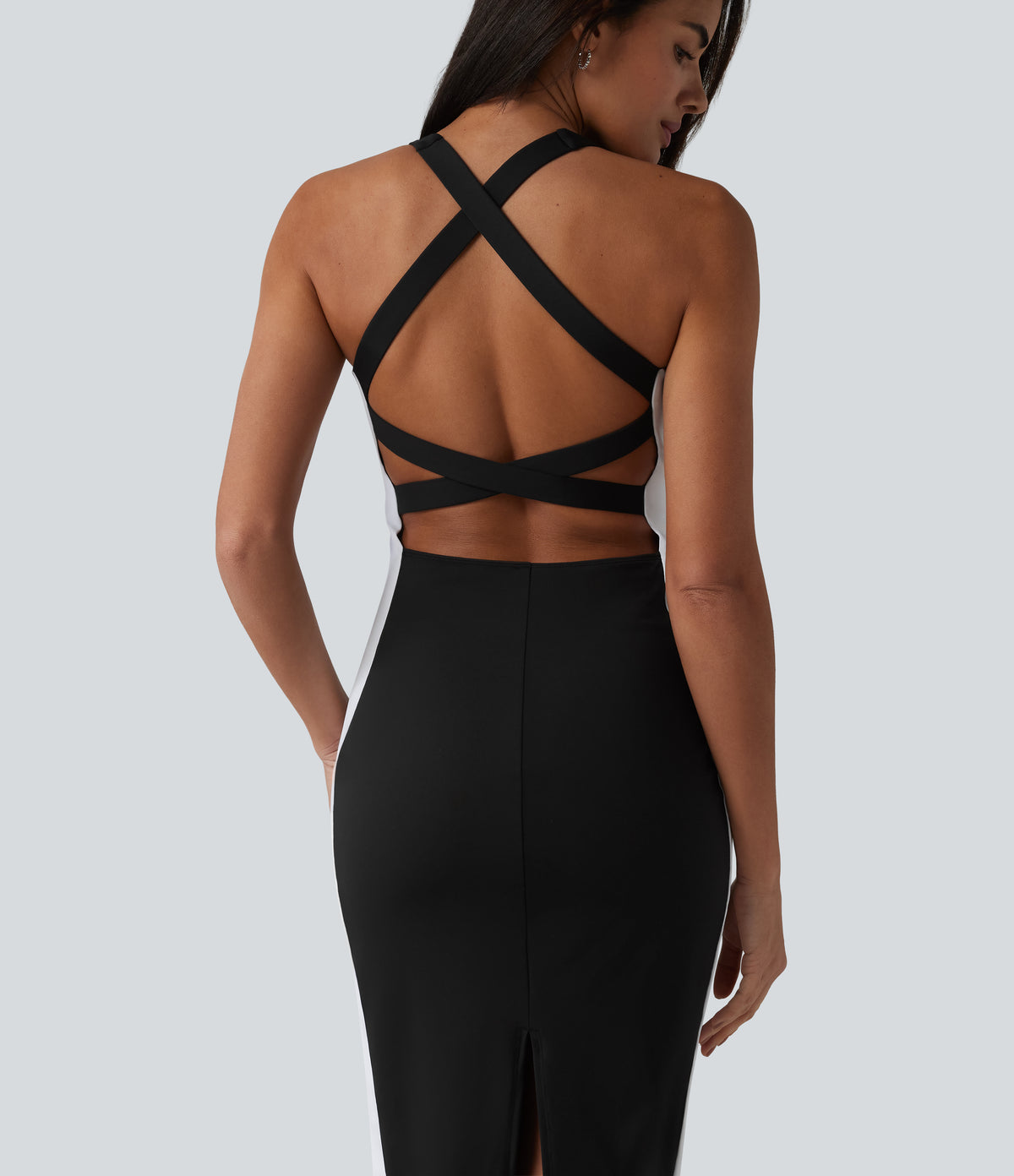 Airy Built-in Bra Tummy Control Built-in Shapewear Bodycon Color Block InstantCool Midi Dress-Edition — Carbon Black — view 8