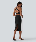 Airy Built-in Bra Tummy Control Built-in Shapewear Bodycon Color Block InstantCool Midi Dress-Edition — Carbon Black — view 3