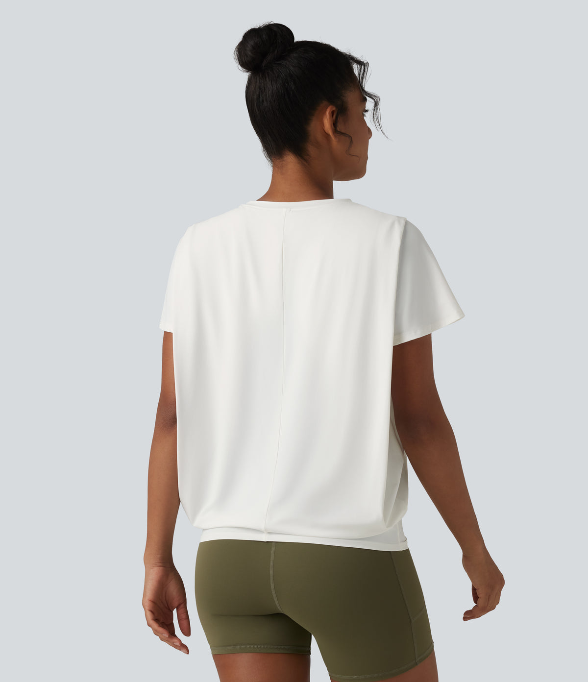 Round Neck Short Sleeve Ruched InstantCool Yoga Sports Top-UPF50+ — White — view 2
