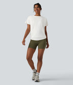 Round Neck Short Sleeve Ruched InstantCool Yoga Sports Top-UPF50+ — White — view 5