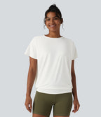 Round Neck Short Sleeve Ruched InstantCool Yoga Sports Top-UPF50+ — White — view 3
