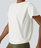 Round Neck Short Sleeve Ruched InstantCool Yoga Sports Top-UPF50+ — White — view 4