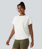 Round Neck Short Sleeve Ruched InstantCool Yoga Sports Top-UPF50+ — White — view 1