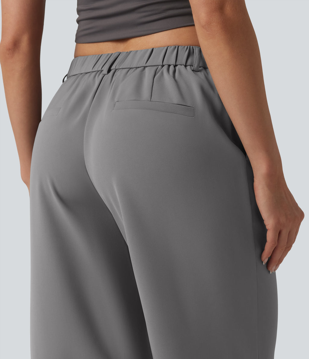 Mid Rise Pedal Pushers Work Straight Leg Trousers with Pockets — Mockingbird — view 6