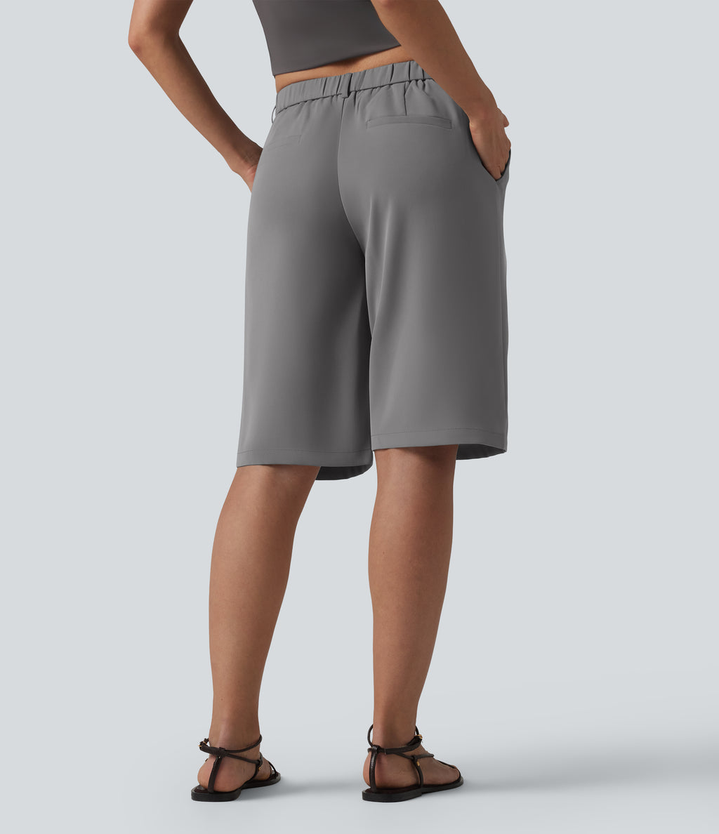 Mid Rise Pedal Pushers Work Straight Leg Trousers with Pockets — Mockingbird — view 3
