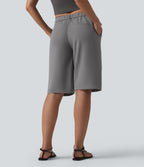 Mid Rise Pedal Pushers Work Straight Leg Trousers with Pockets — Mockingbird — view 3